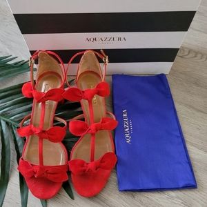 Aquazzura Size 7 Red Block Heels Sandals with bow details